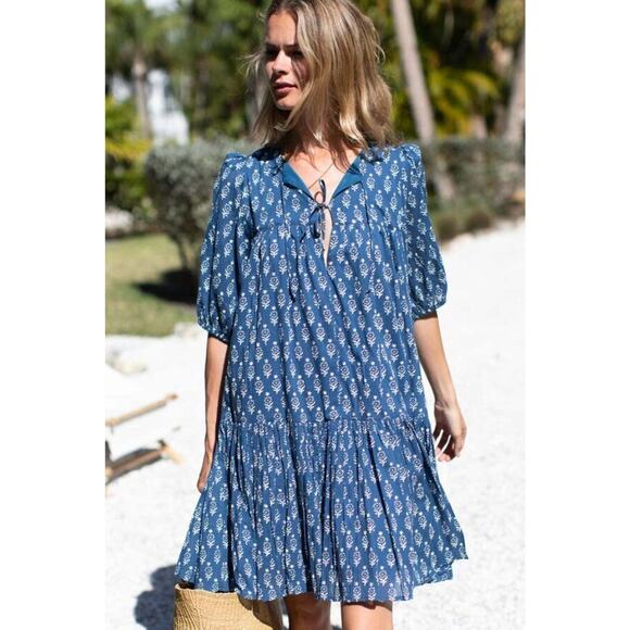 EMERSON FRY India Collection Sz M/L Marguerite Blue Isla Dress - Picture 2 of 16